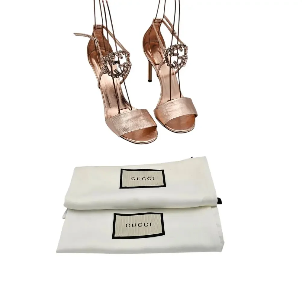 Gucci GG Crystal Stilleto High Heel Sandal Pink Rose Gold Size 38.5 US 8.5 - Picture 2 of 12
